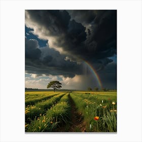 Rainbow In The Field Canvas Print