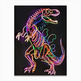 Neon Dinosaur Line Skeleton Canvas Print