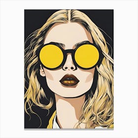 Yellow hair Girl In Sunglasses , Pop art Canvas Print