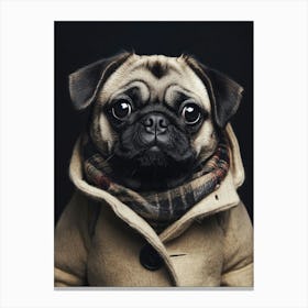 Pug In A Scarf And Winter Coat Canvas Print