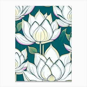 Lotus Flower Repeat Pattern Minimal Line Drawing 1 Canvas Print
