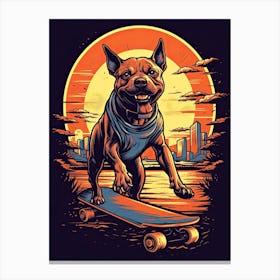 Staffordshire Bull Terrier Dog Skateboarding Illustration 1 Canvas Print