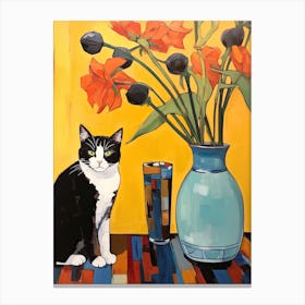 Daffodil Flower Vase And A Cat, A Painting In The Style Of Matisse 4 Canvas Print