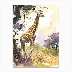 Giraffe Under The Tree Watercolour Inspired 1 Canvas Print