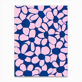 Pink and navy abstract flower art print Canvas Print