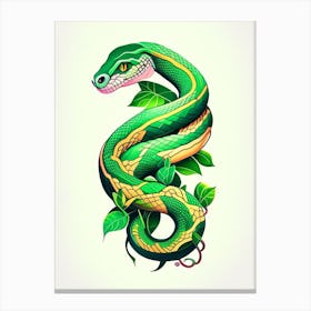 Green Tree Python Snake Tattoo Style Canvas Print