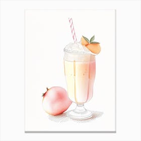 Peach Milkshake Dairy Food Pencil Illustration 4 Canvas Print