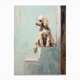 Poodle Dog, Painting In Light Teal And Brown 2 Canvas Print