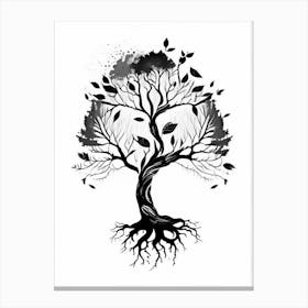 Family Tree Symbol 1 Black And White Painting Canvas Print