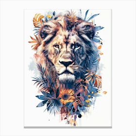 Double Exposure Realistic Lion With Jungle 32 Canvas Print