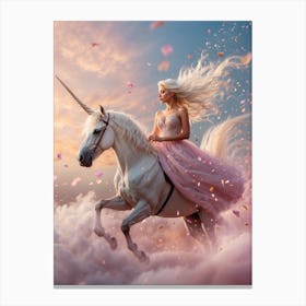 Girl Riding A Unicorn Canvas Print