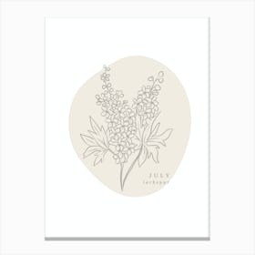 July Larkspur  Birth Flower | Neutral Florals Canvas Print