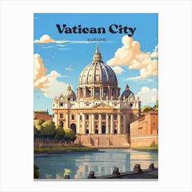 Vatican City Europe Pope Travel Art Illustration Canvas Print