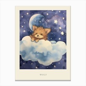 Baby Wolf 1 Sleeping In The Clouds Nursery Poster Canvas Print