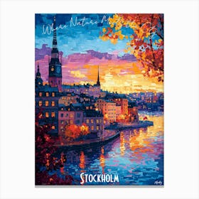 Stockholm City Skyline, abstract cubism vibrant Poster Canvas Print