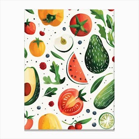 Seamless Pattern With Fruits And Vegetables Canvas Print