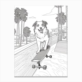 Australian Shepherd Dog Skateboarding Line Art 3 Canvas Print
