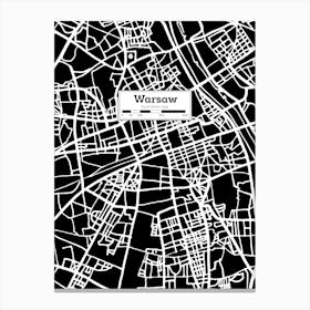 Map Of Warsaw, Poland — Hand-drawn map, vector black map Canvas Print