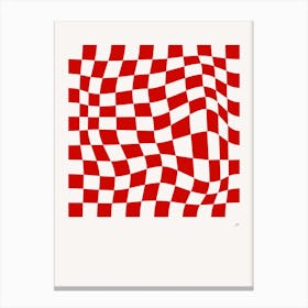 Wavy Checkered Pattern Poster Red Canvas Print