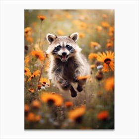 Cute Funny Barbados Raccoon Running On A Field Wild 4 Canvas Print