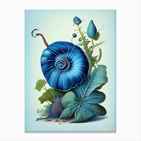 Snail With Blue Background Botanical Canvas Print