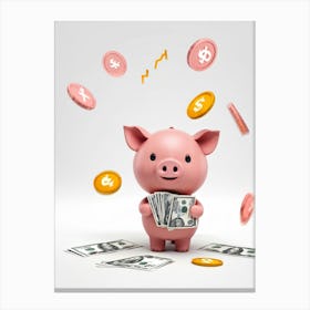 Baby Pig As A Corporate Mascot Clutching A Billfold Playing Cards Scattered Nearby Depicting Variou (1) Canvas Print