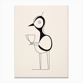 Bird And Cocktail Line Art 2 Canvas Print