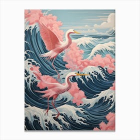 Vintage Japanese Inspired Bird Print Great Blue Heron 2 Canvas Print