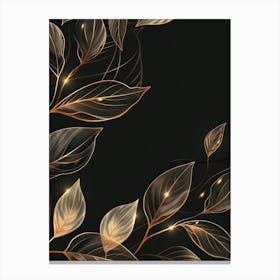 Gold Leaves On Black Background 1 Canvas Print