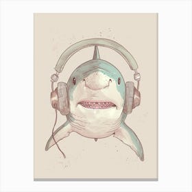 Shark Listening To Music With Headphones Subtle Pastel Canvas Print