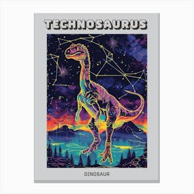 Cyber Celestial Neon Dinosaur 2 Poster Canvas Print