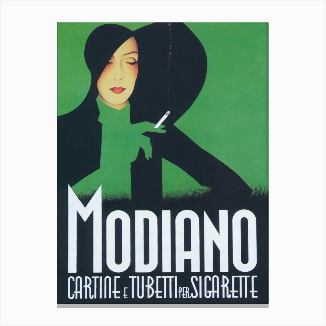 Modiano Woman Smoking Cigarette, Art Deco Vintage Advertisement Poster Canvas Print by Vibrant Vintage