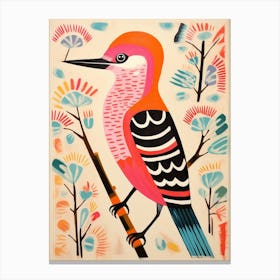 Pink Scandi Woodpecker 1 Canvas Print