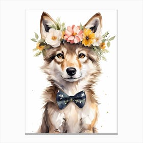 Baby Wolf Flower Crown Bowties Woodland Animal Nursery Decor (9) Canvas Print