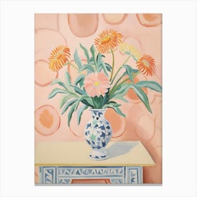 A Vase With Marigold, Flower Bouquet 4 Canvas Print