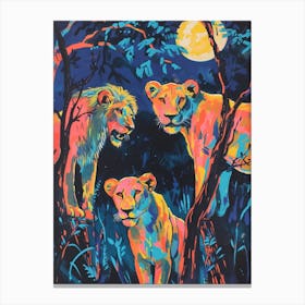 Transvaal Lion Night Hunt Fauvist Painting Painting 1 Canvas Print