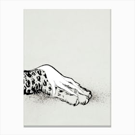 Leopard Paw and Hand, Black and White Vintage Art Canvas Print