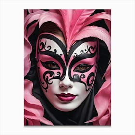 A Woman In A Carnival Mask, Pink And Black (24) Canvas Print