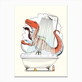 Velociraptor Dinosaur In The Shower Canvas Print