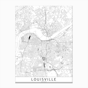 Louisville White Map Canvas Print