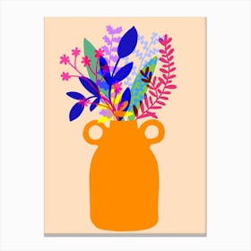 Pop orange colorful mixed Vase Of Flowers Canvas Print