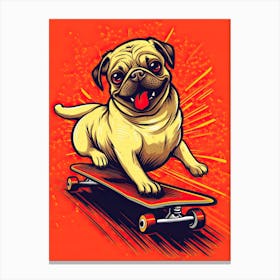 Pug Dog Skateboarding Illustration 3 Canvas Print