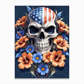 American Flag Floral Face Evil Death Skull (44) Canvas Print