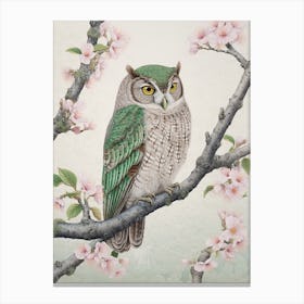 Ohara Koson Inspired Bird Painting Eastern Screech Owl 1 Canvas Print