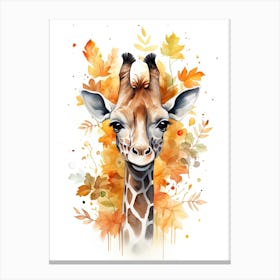 A Giraffe  Watercolour In Autumn Colours 2 Canvas Print