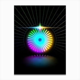 Neon Geometric Glyph in Candy Blue and Pink with Rainbow Sparkle on Black n.0404 Canvas Print