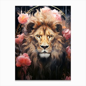 Lion With Roses Canvas Print