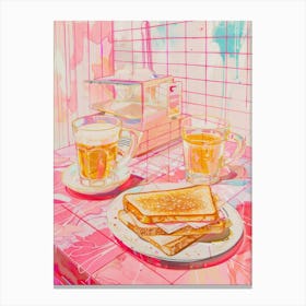 Pink Breakfast Food Coffee And Toastie 1 Canvas Print