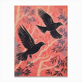 Vintage Japanese Inspired Bird Print Blackbird 1 Canvas Print