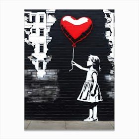 Little Girl Holding A Red Balloon Canvas Print